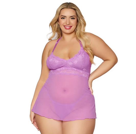 Lilac Lace Chemise w/G-String